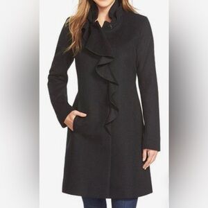DKNY Ruffle Front Wool Blend Coat Sz 2
